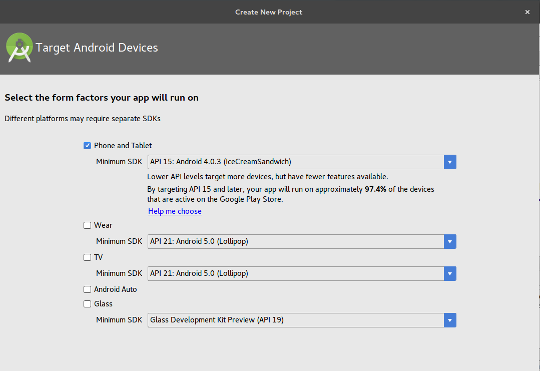 Select the Minimum SDK