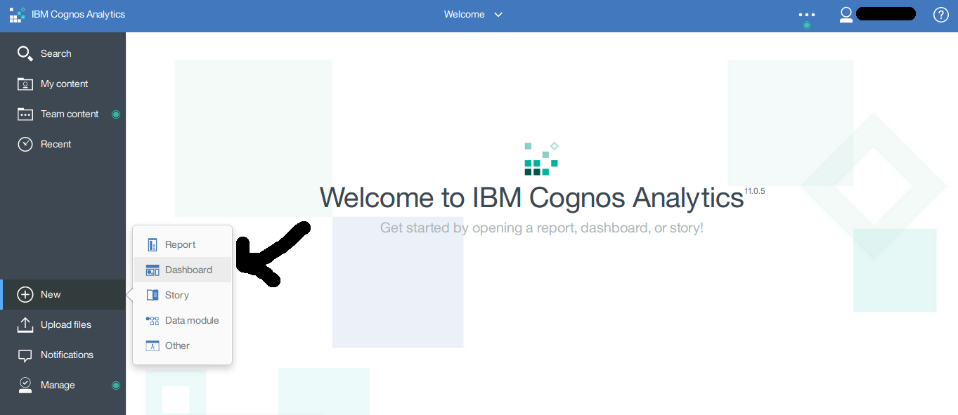 IBM Cognos : Add new Dashboard