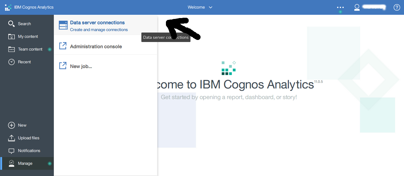 IBM Cognos : click data server connections